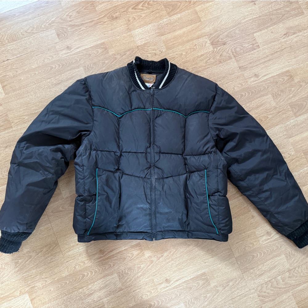 Comfy USA Black Puffer Jacket with Green Accents